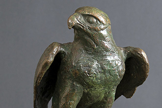 Poised Peregrine bronze sculpture by Jan Sweeney