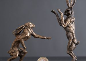 South Paw Hares sparring mini sculptures