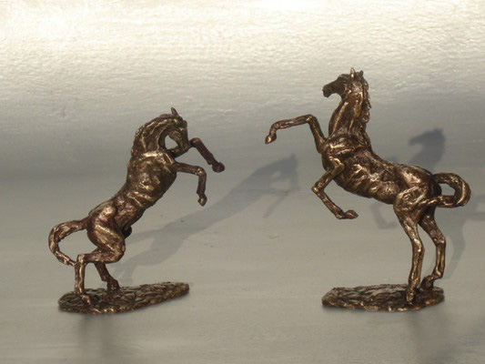 minis rearing horses bronze statues