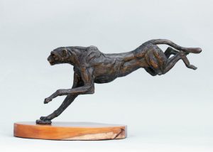 wildlife landing cheetah bronze sculpture