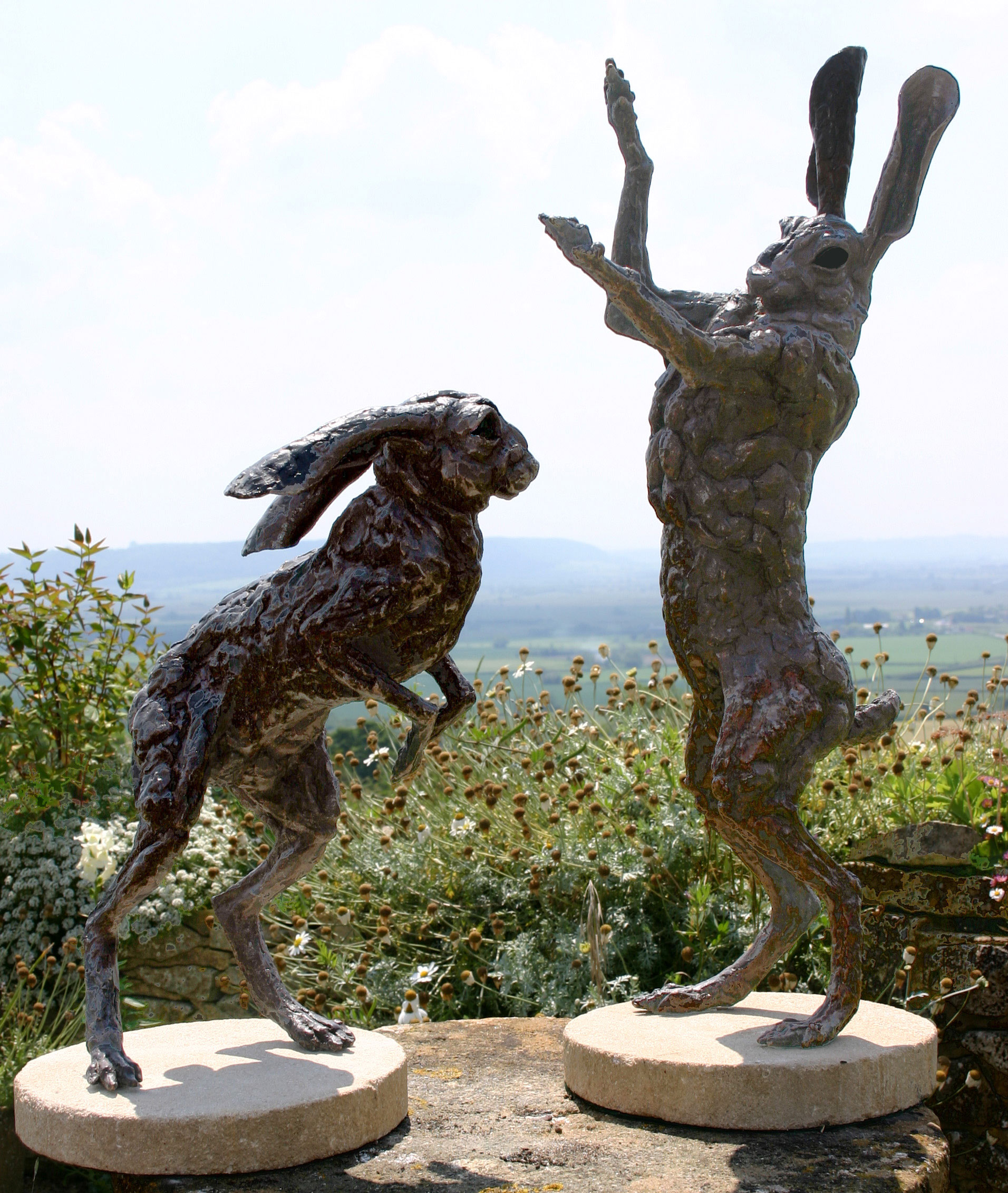Big hares bronze statues