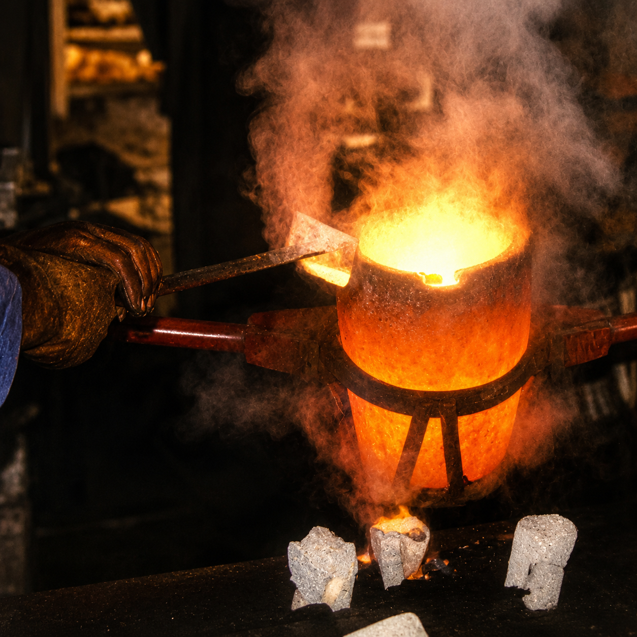 Crucible being lifted