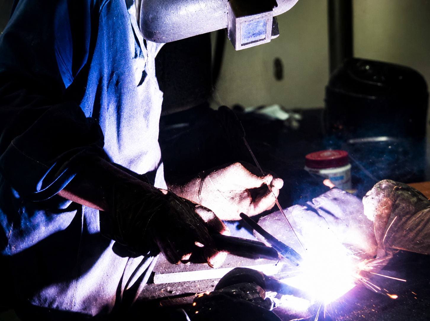 Welding the bronze — sparks